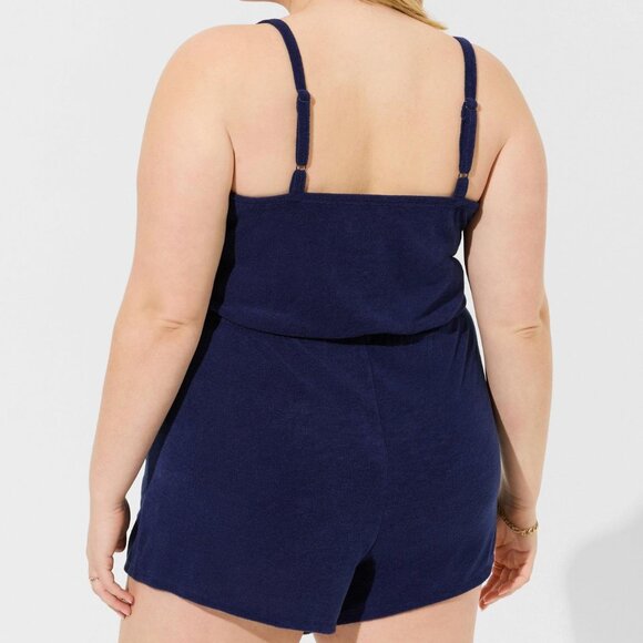 ❤️NWT VINTAGE TORRID ROMPER SWIM COVER -  SLEEVELESS TERRY POCKETS - SHORTS PLUS - Picture 3 of 14